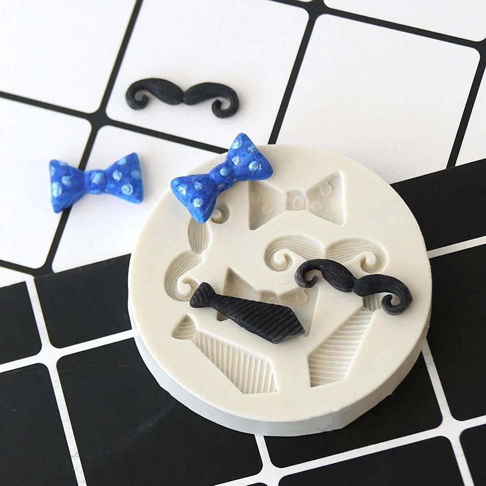 Moustache Tie Bows Silicone Cake Decor Molds DIY Chocolate Cupcake Cookies Desserts Fondant Mould Cake Decorating Baking Tool