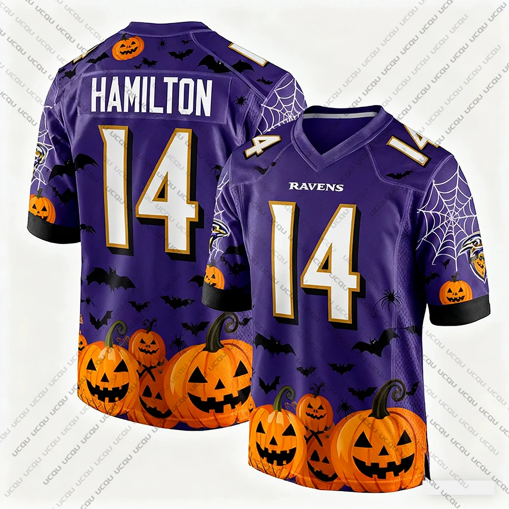 2025 هالوين الكبار الجاموس كرة القدم الأمريكية جيرسي الرجبي جيرسي ملابس رياضية التدريب جيرسي تي شيرت الغربان OWEH 99 رقم