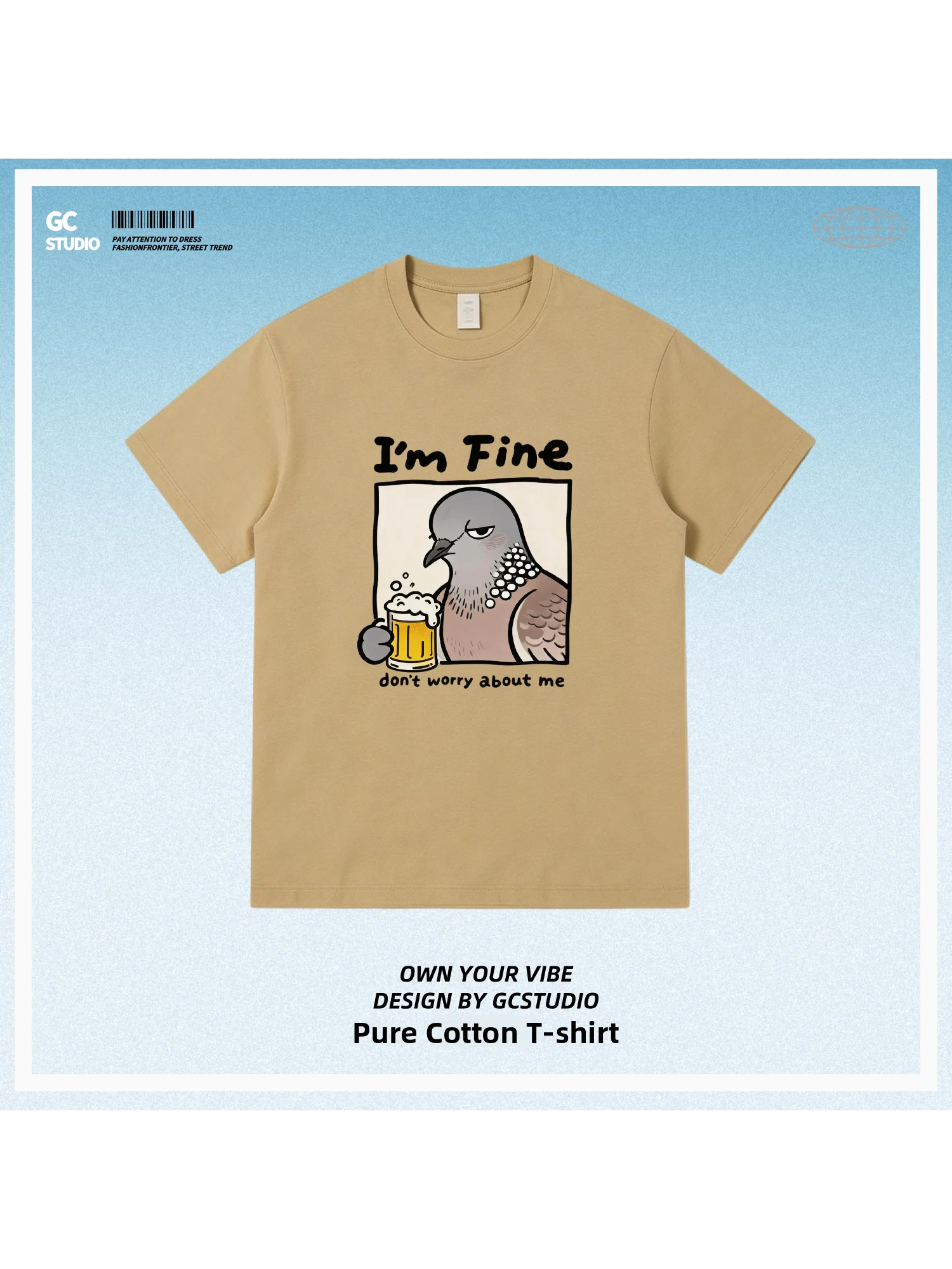 Pure Cotton Short Sleeve T-Shirt Couple Printed Casual Breathable Men Women round Neck Summer Fashion Depressed Bird Watching