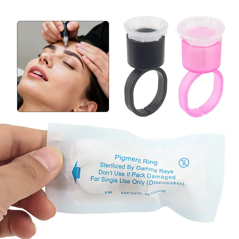 10pcs Disposable Sterilized Sponge Pigment Ring Cups Tattoo Eyebrow Ink Ring Holder Finger Color Cup Microblading Supplies