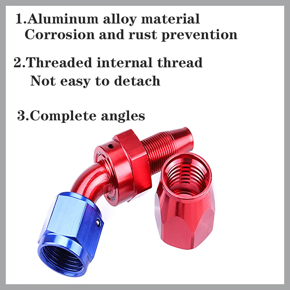 Extremo de manguera giratoria Universal de combustible y aceite, accesorio de aluminio AN4/6/8/10/12/16/20 0 °/45 °/90 °, 180 °, color rojo y azul, 1 piezas