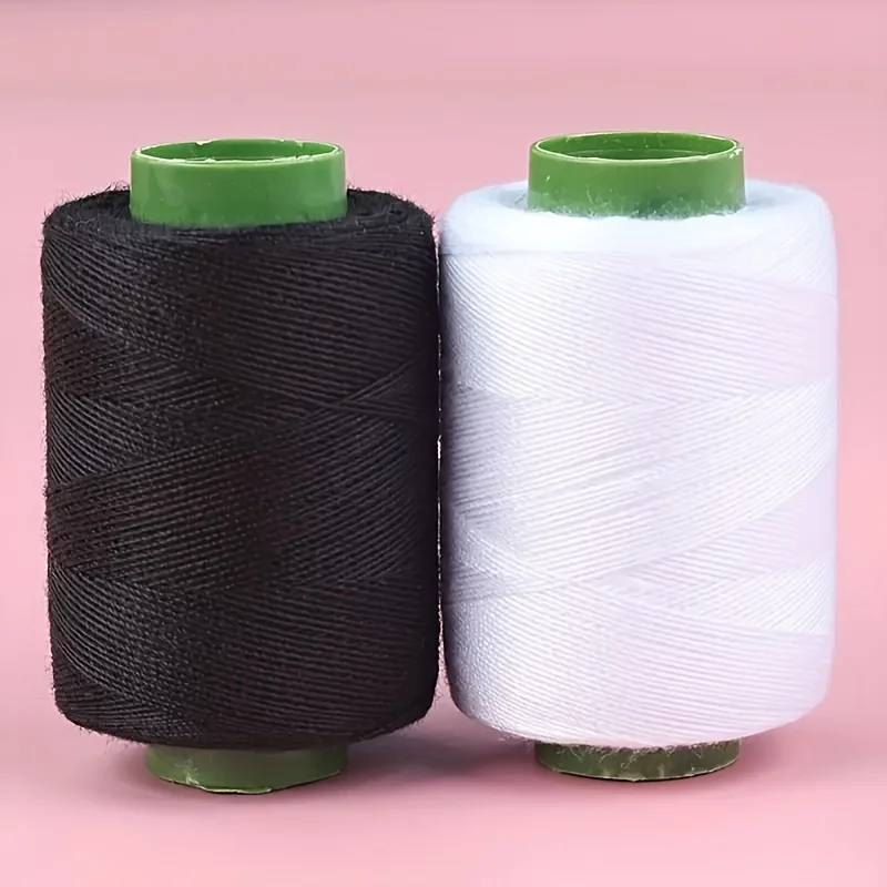 2Pcs High‑Strength Sewing Thread Spools, Black & White with Green Label, For Machine & Hand Sewing, Production & Maintenance Rep