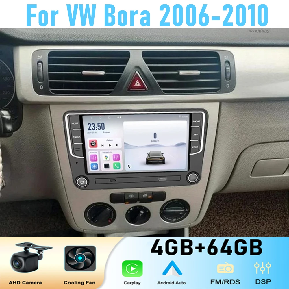 GPS 7''  For VW Bora 2006-2010 Car Stereo Radio Wireless  Apple Carplay BT Android 15 Auto Head Unit Camera WIFI 4GB+64GB
