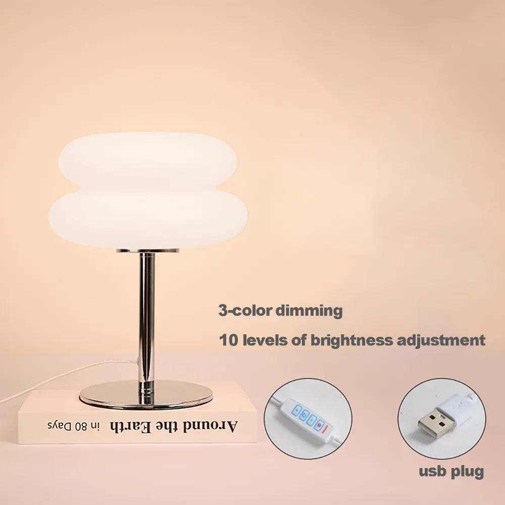 

Cute Creamy Style Bedside Lamp Tri Color Dimming Creative Atmosphere Light Gift USB Plug Decor Light Bedroom