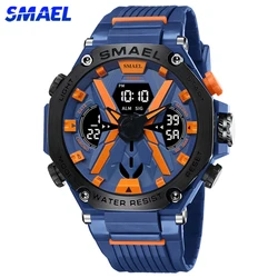 SMAEL Dual Display Digital Wrist Watch for Men Military Army Sport Waterproof Wristwatch Male Quartz Analog Clock Outdoor Hour