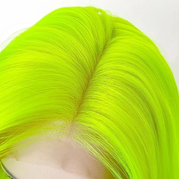 ZXBMALWIGS Fluorescen Green Hair Synthetic 13X4 Lace Front Wigs Long Straight Wig Soft  High Temperature Fiber Cosplay Party