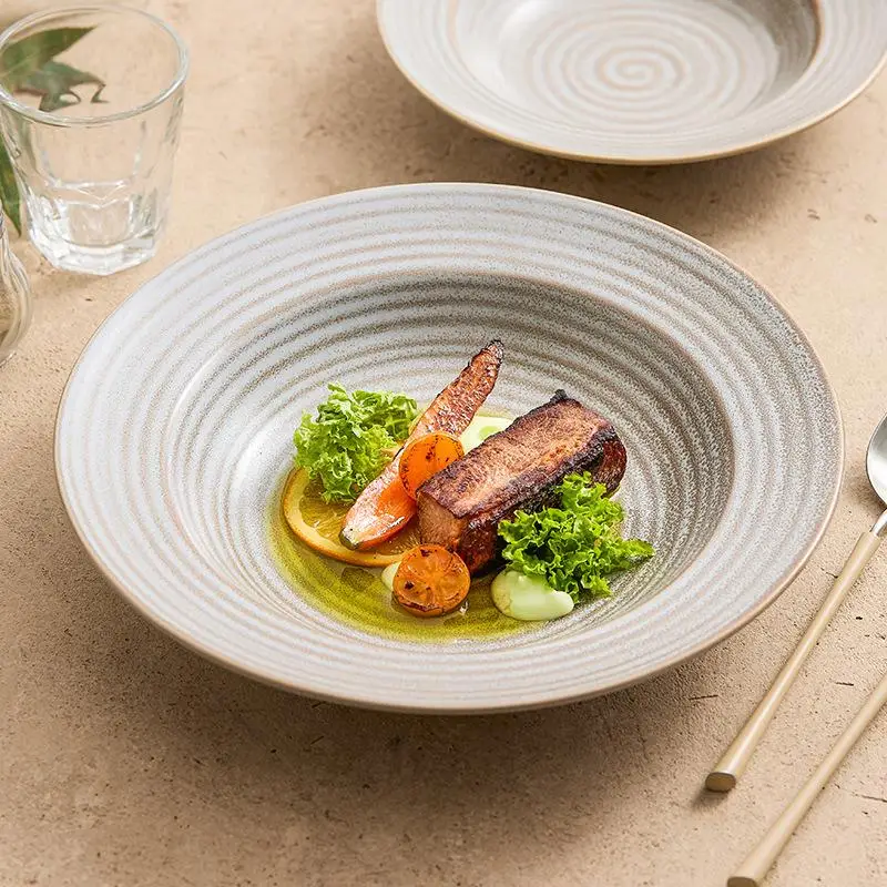 

Vivian's Cerc House Nordic Sle Retro Glazed down Color Universal 8 Inch round Pasta Serving Plate