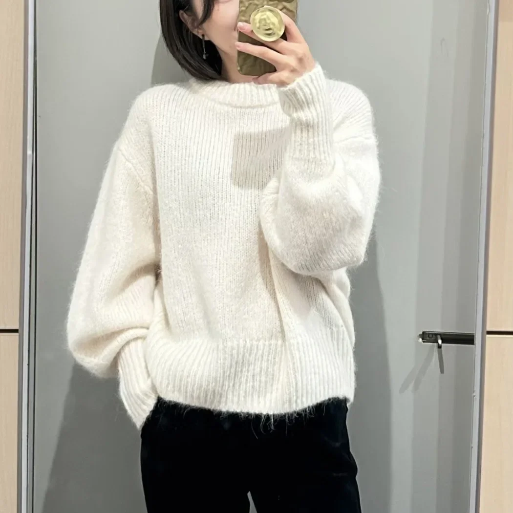 

Women's Standard Version Crew Neck Wool Blended Lazy Long Sleeve Sweater Autumn and Winter 16A