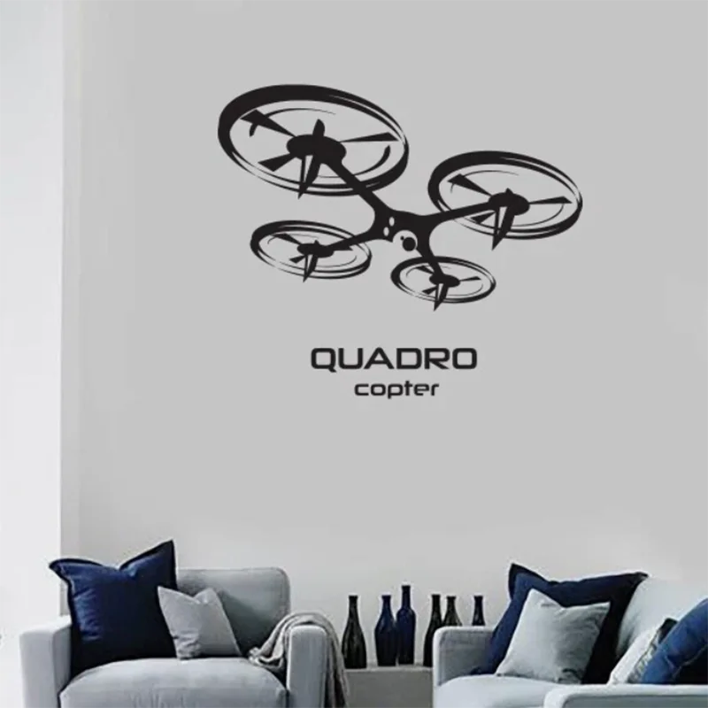Quad Copter Wall Decal Flying Zone Quadcopter Drone Wall Stickers Vinyl Wall Decor Decals Removable Waterproof Wallpaper S666
