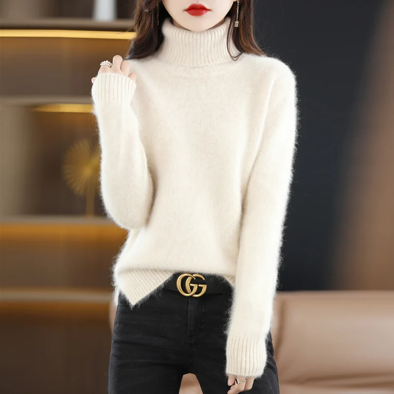 Autumn and Winter 2022 New Women\'s Sweater 100% Mink Cashmere High Neck Knitted Pullover Korean Fashion Soft Women\'s Top