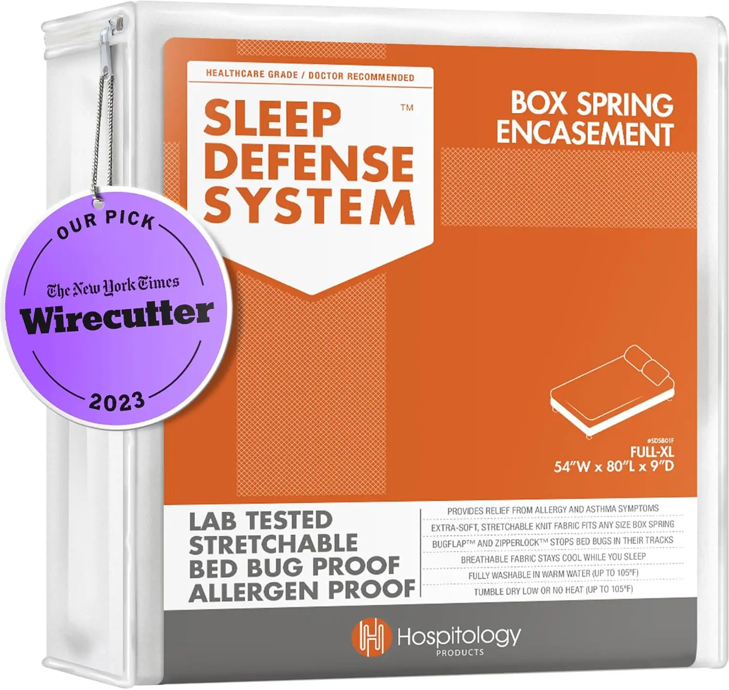 

Box Spring Encasement - Zippered Bed Bug Dust Mite Proof Hypoallergenic - Sleep Defense System - Full Xl –54"" W X 80"" L