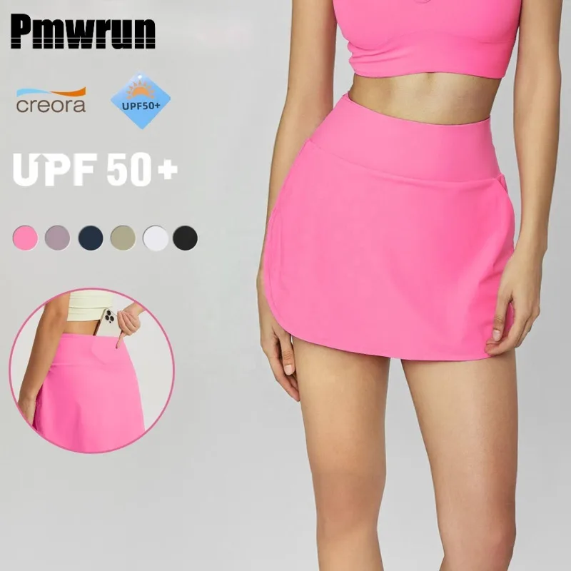 

Pmwrun 2025 Spring/Summer Tennis Skorts Fitness Badminton Fake 2 Piece Sports Skirt With Shorts Nylon Gym Running Yoga Skorts