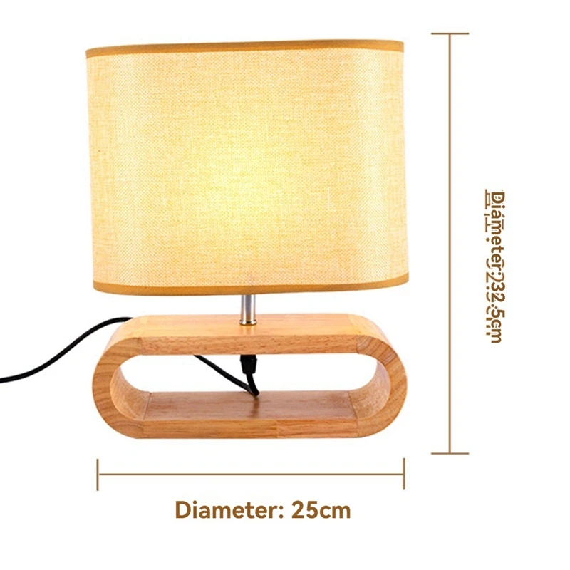 AT64 Nightstand Table Lamp With E27 Warm Light Nordic Wood Base Table Lamp Cloth Lampshade Table Lightsdesk Lamp EU Plug