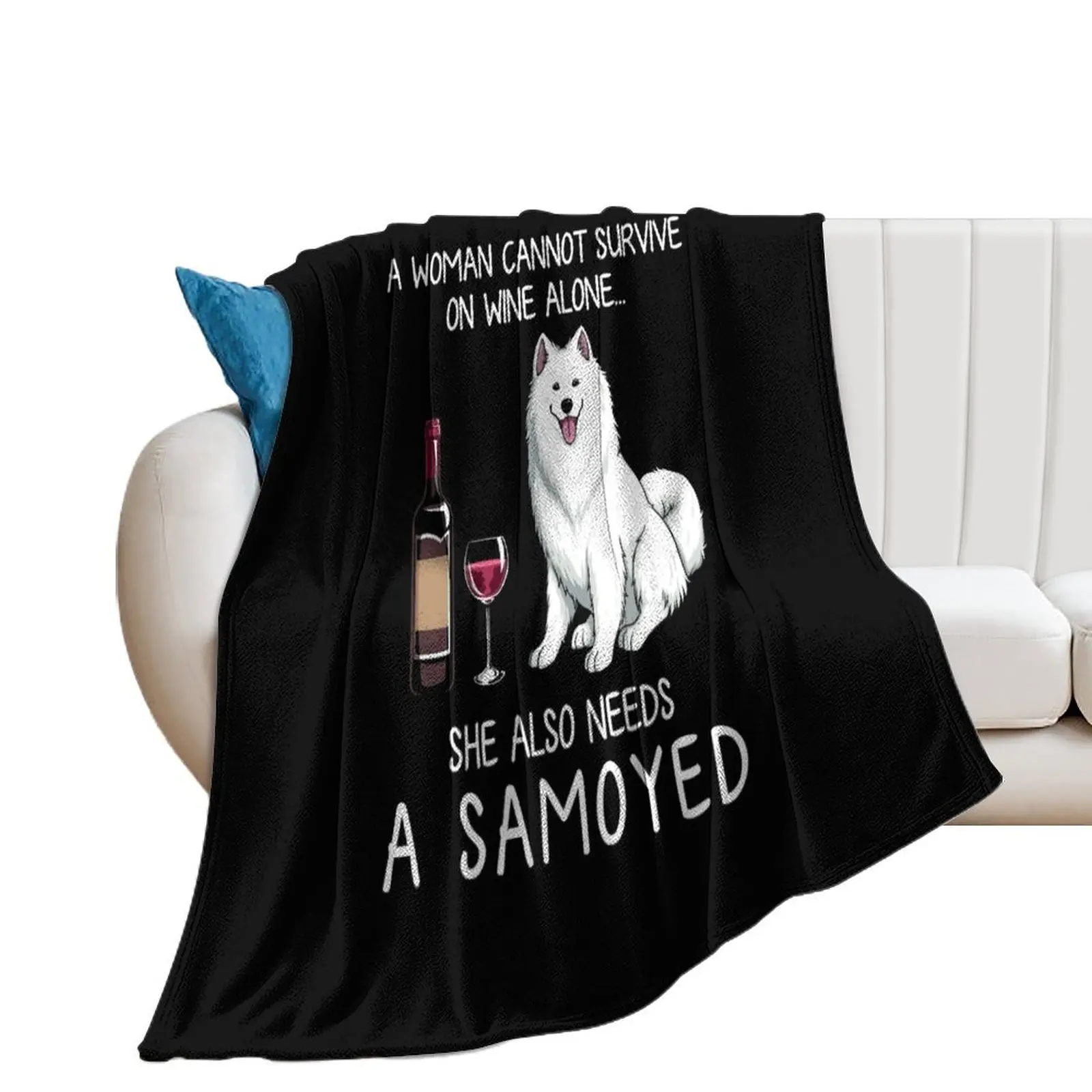 Samoyed and wine Funny dog Throw Blanket Retros Custom Blankets