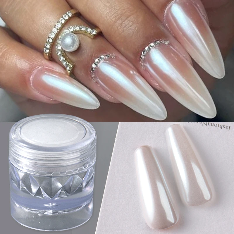 Aurora Moonlight Pearl White Nail Glitter Powder Magic Mirror Chrome Pigment Holographic Ice Mermaid Nail Art Rubbing Dust Decor