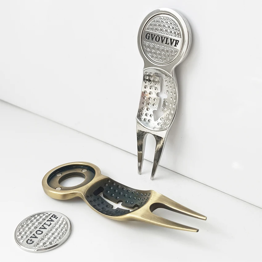 

GvOvLvF Golf Divot Tool With Marker Pitch Mark Green Divot Repair Tool Golf Pitchfork Golf Training Aids Silver And Copper Color