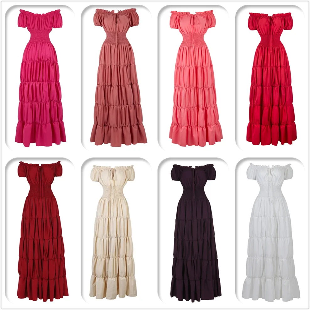 Abito lungo plissettato in vita smock con maniche in pizzo sexy Abito medievale rinascimentale da donna Abito retrò Boho Taglie forti