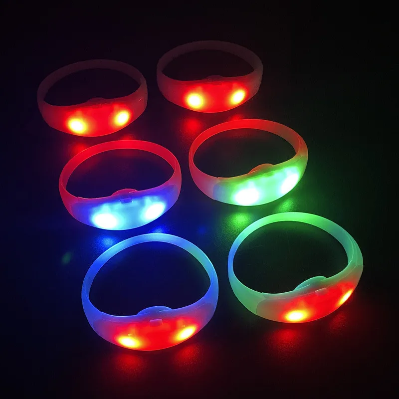 50PCS Fluorescent Bracelet Sound Control Led Flashing Silicone Bracelet Vibration Bangle Christmas DJ Wedding Party Decoration