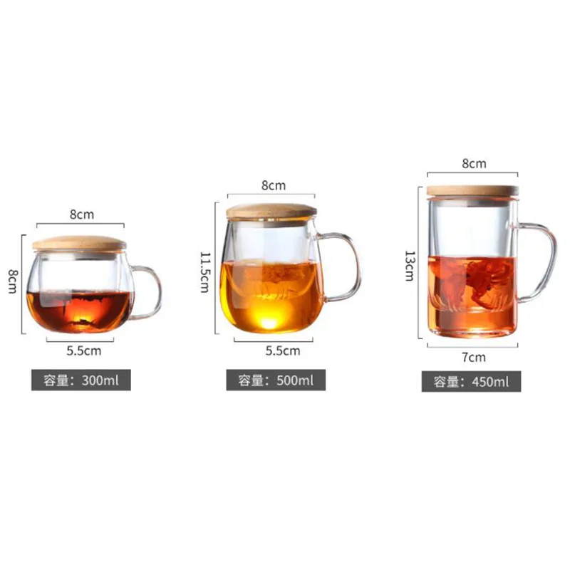 Creative Glass Tea Infuser Cup With Filter Transparent Flower Teacup  Handle Bamboo Lid Heat-resistant Fruit Tea Mug Drinkware