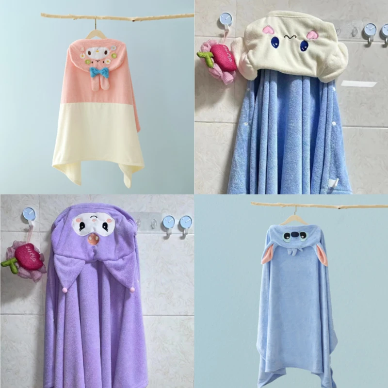 

Kawaii Sanrio Melody Kuromi 130X180CM Coral Velvet Absorbent Adult Swimming Bathrobe Hooded Cape Bath Towel Oversized Blanket