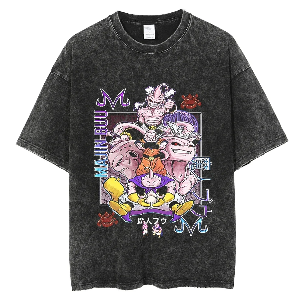 Men Vintage Tshirt Streetwear Japanese Anime Dragon Ball Graphic T-Shirt Harajuku Summer Washed T Shirt Hip Hop Tops Tees Black