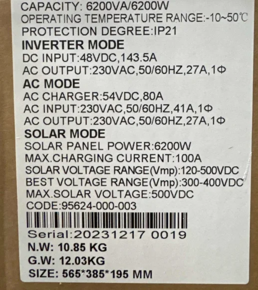 Solar Inverter Hybrid 5.5kw 6.2kw Hybrid Shunt Inverter for 48VDC 220VAC Solar System Power Supply, Up to 9 Units in Parallel