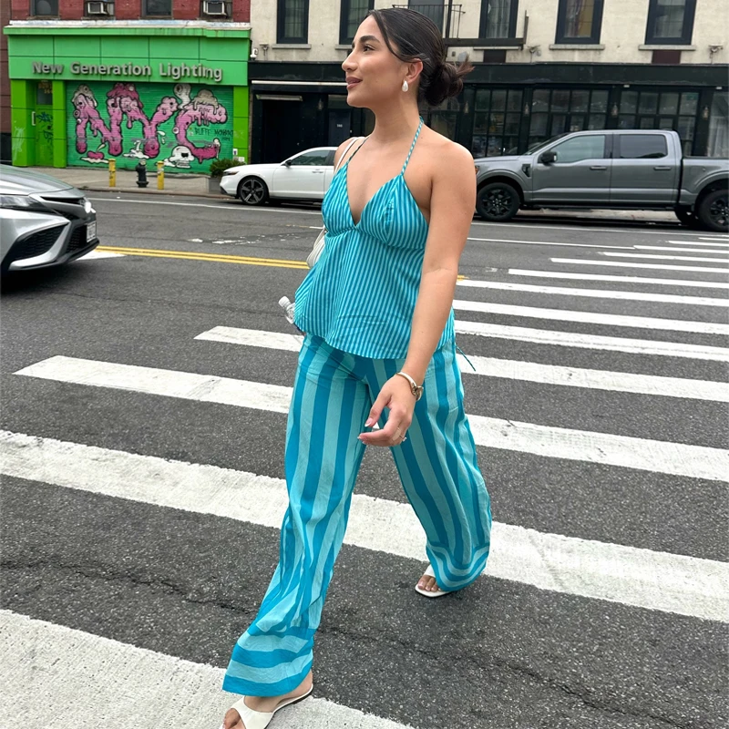 MUJER Striped Crop Top Woman Sexy Backless Slip Tops for Women Summer Beach Top Female Straps Camisole Sleeveless Women's Tops