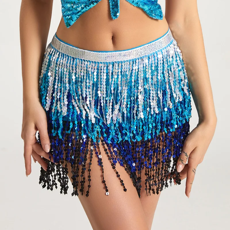 Wholesale Belly Dance Four Layer Tassel Waist Chain Hip Towel Skirt New Waist Towel Sequin Belt