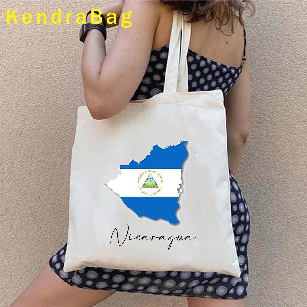 Love Heart Arms of Nicaragua Country Map Flag Managua Granada City Girl Women's Shopper Canvas Totes Bag Cotton Shopping Handbag