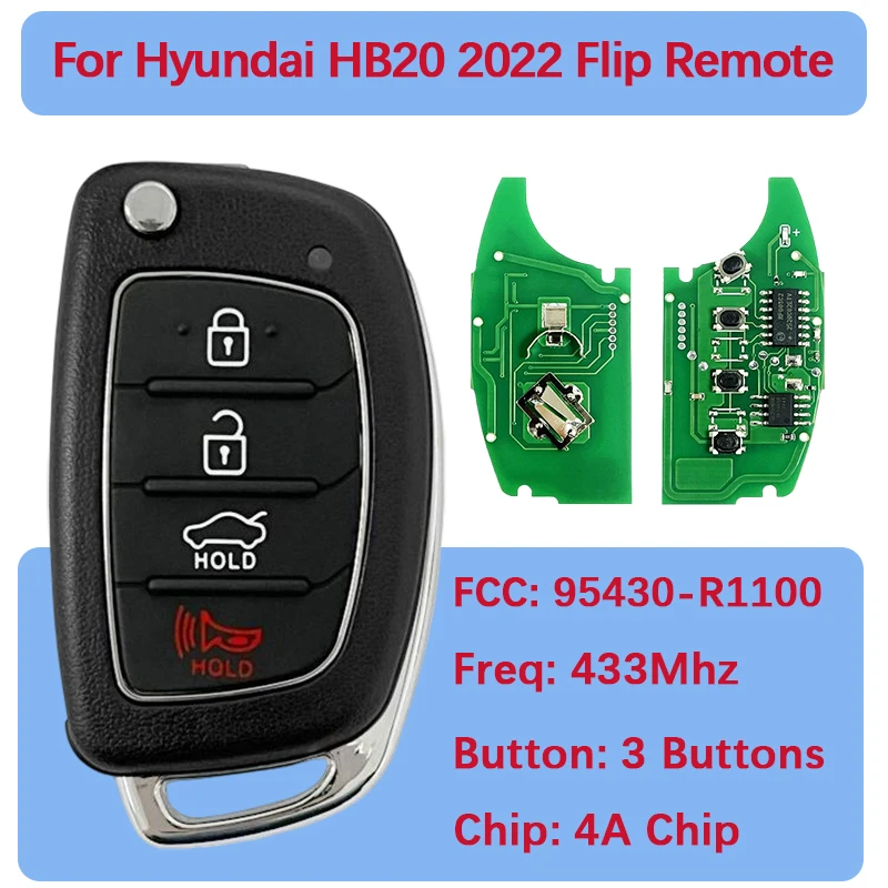 CN020399 ما بعد البيع 4 أزرار الوجه مفتاح بعيد فوب 4A رقاقة 433 ميجا هرتز 95430-R1100 لشركة هيونداي HB20 2022 #1
