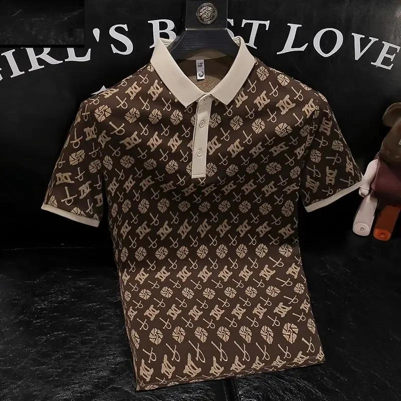 Kaus Polo bermanik pria, T-shirt kerah Retro lengan pendek Slim Fit All-Match Musim Panas 2024