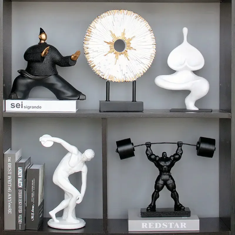 

Black White Yoga Fitness Sports Figures Resin Statue Home Porch Bookcase Figurines Crafts Study Display Cabinet Sculpture Decor