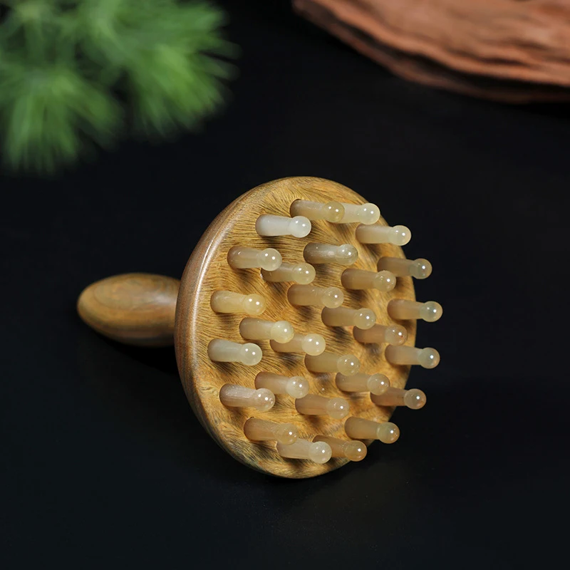 Green Sandalwood Meridian Brush Whole Body Use, Suitable Shoulder, Neck, And Abdominal , With Horn Ring Massage C