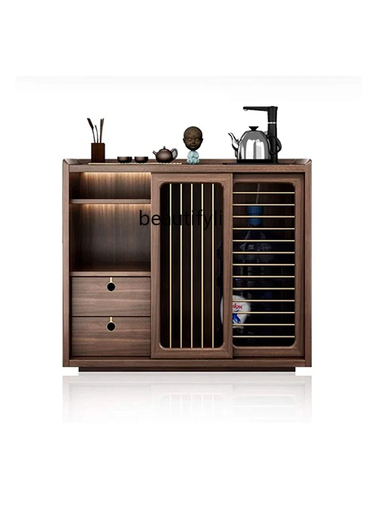 

North American solid wood mobile tea cabinet household tea room tea side cabinet kettle integrated storage rack side table