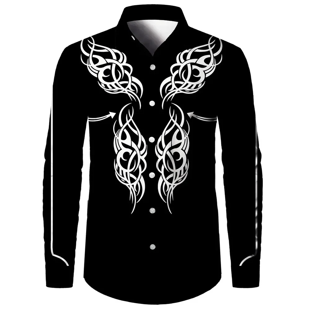 Yellowstone Western Cowboy Shirt Wrapped snake print vintage men's lapel button-down shirt Modern casual long-sleeved shirt