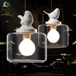 Modern Resin Bird LED Chandelier Bedroom Study Restaurant Hotel Bedside Pendant Lamps Living Room Decoration Glass Pendant Light