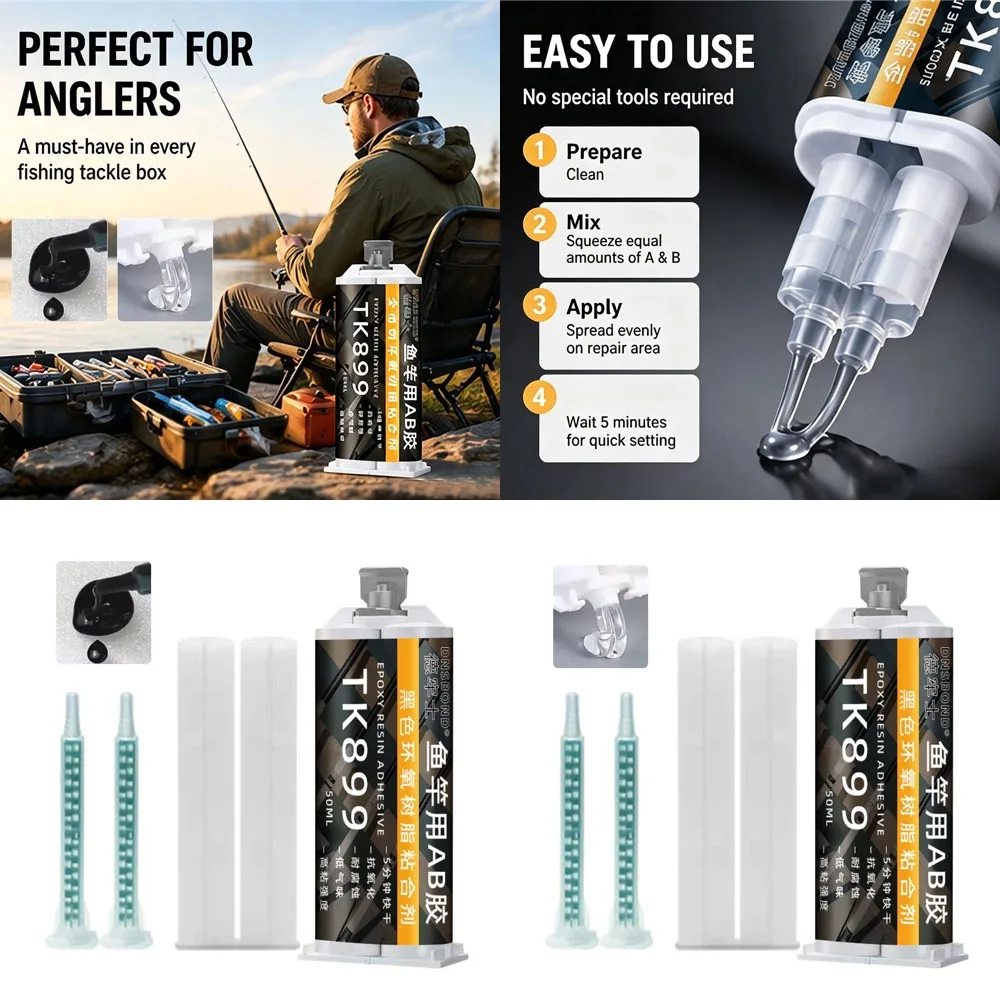 50ml Fishing Rod Glue For Repairing Guide Rings Bracket Epoxy Resin AB Glue Transparent Fishing Rod Modification and Fixing Glue