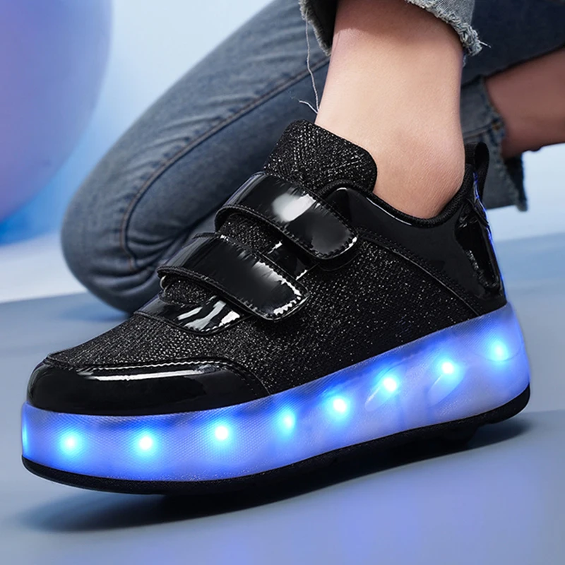 2024 Children\'s Sneakers Luminous Sole LED USB Rechargeable Boys and Girls Outdoor Roller Skating Shoes Fashion Skate Shoes