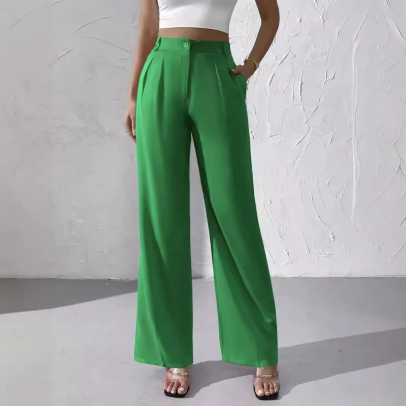 

Ele Pure Color Wide Leg Formal Pants for Women High Waist Trousers Dra Design Busin Suit Pants Summer Collection