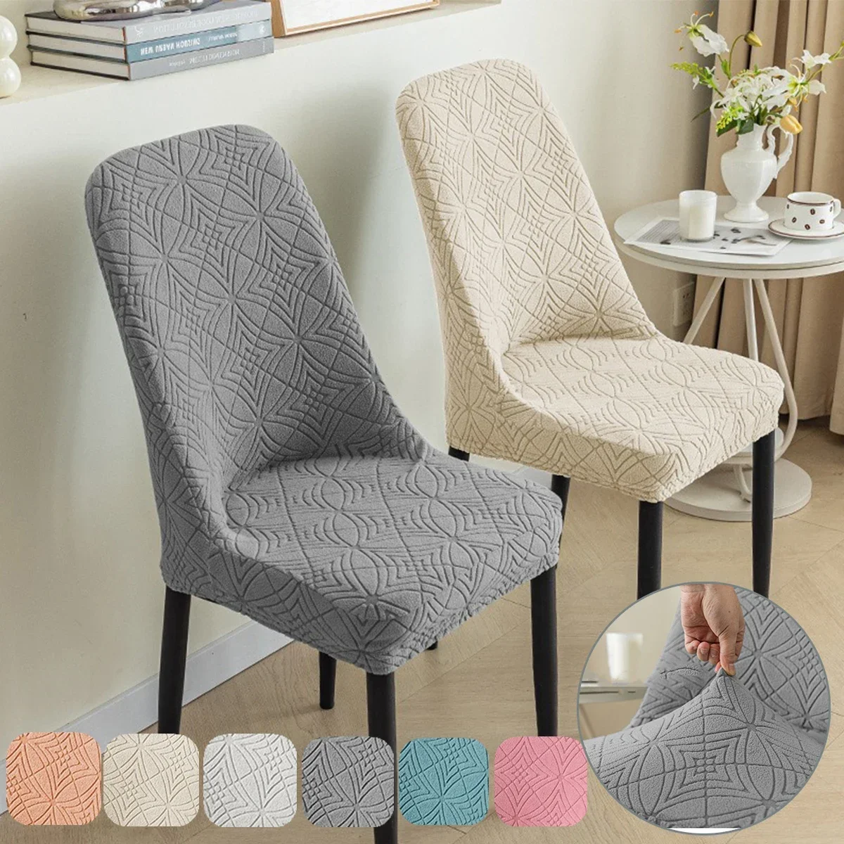 

Thickened Fleece Elastic Dining ChairCover Geometric Chair Slipcover Case Stretch Chair Covers Wedding Hotel Banquet Dining Room