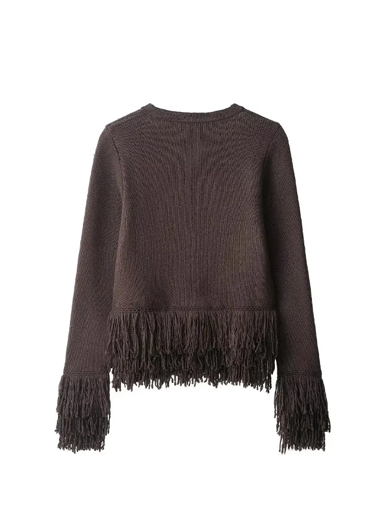 HH Women Autumn Casual Loose Cardigans O-Neck Solid Tassel Decoration Button Women Fashion Long Sleeves Sweater Coats 2025