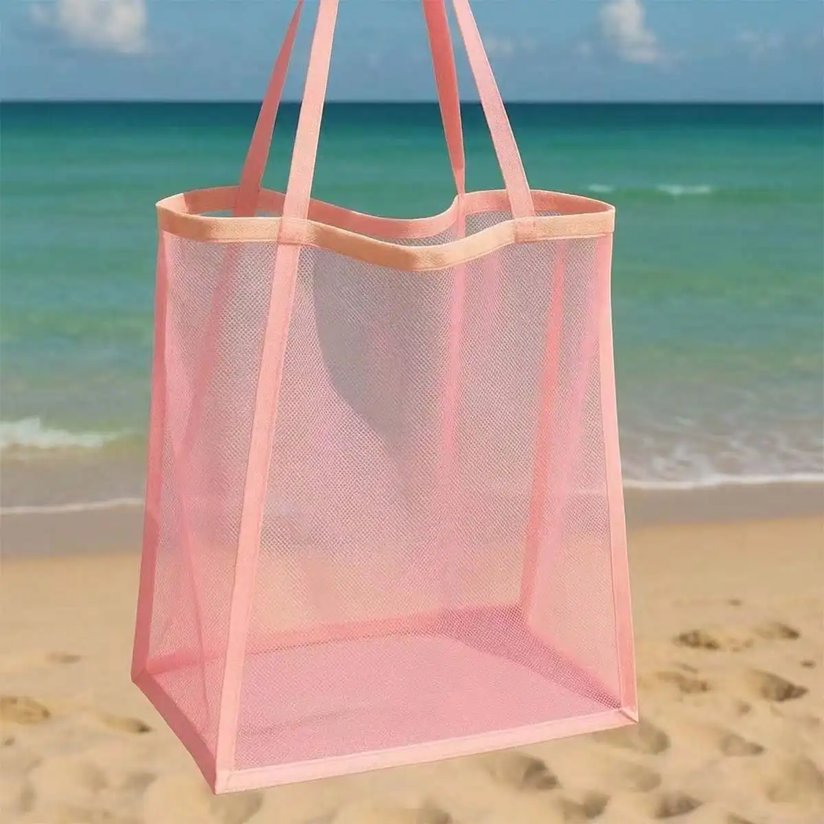 Extra-large beach tote bag, foldable, with reinforced handle and coating, suitable for beach outings, picnics, and camping