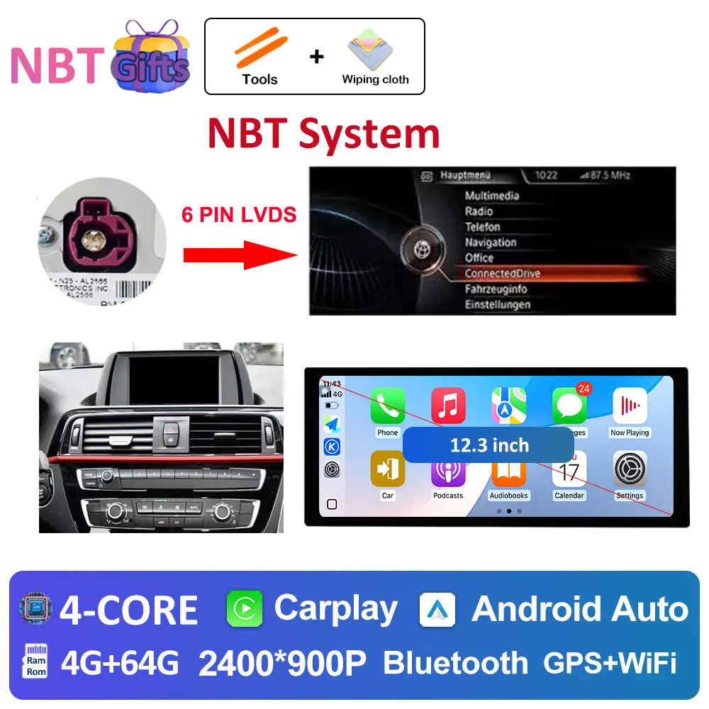 Autoradio Android 16 Multimedia Speler 4G voor BMW 2 Serie F45 F46 2014 - 2018 NBT EVO Systeem Ultradunne ScreenGPS Navigatie