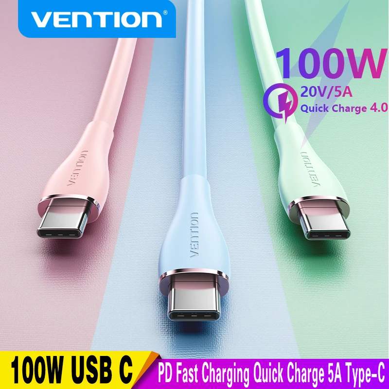 Vention 100W USB Type C to USB C Cable for MacBook iPad Samsung S21 Xiaomi PD Fast Charging Quick Charge 5A USB Type-C Wire Cord