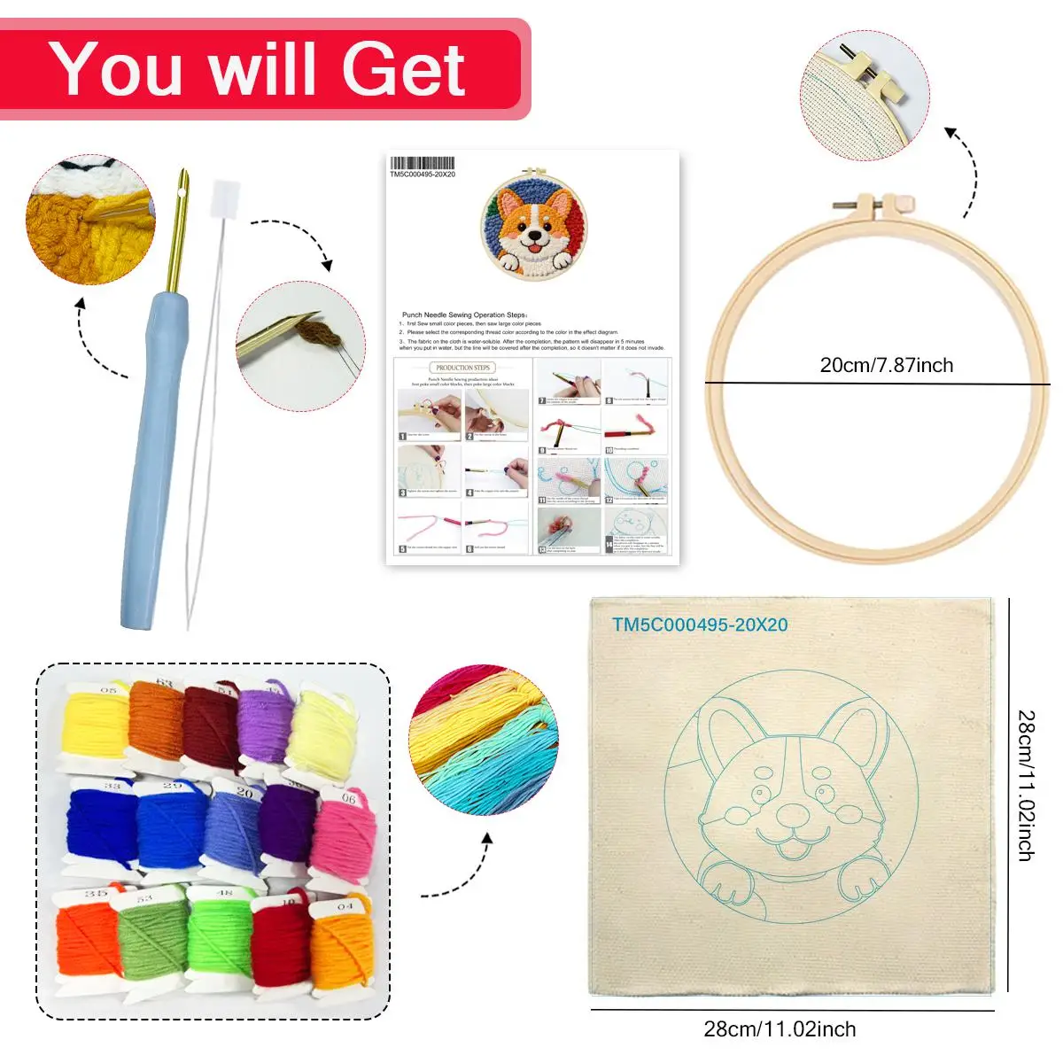 20X20CM/7,87 Zoll Hund Punch Needle Stickerei-Set Kit Stickerei Gestrickte Stickerei DIY Handgemachtes Geschenk Bastelmalerei – Detail 4