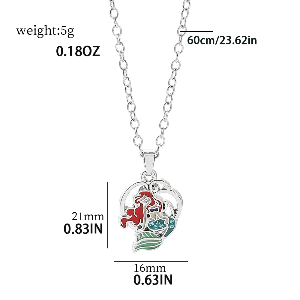 Disney The Little Mermaid Ariel Necklace Cartoon Princess Anime Figures Pendant Rhinestones Accessories Toys Sweater Chain Women