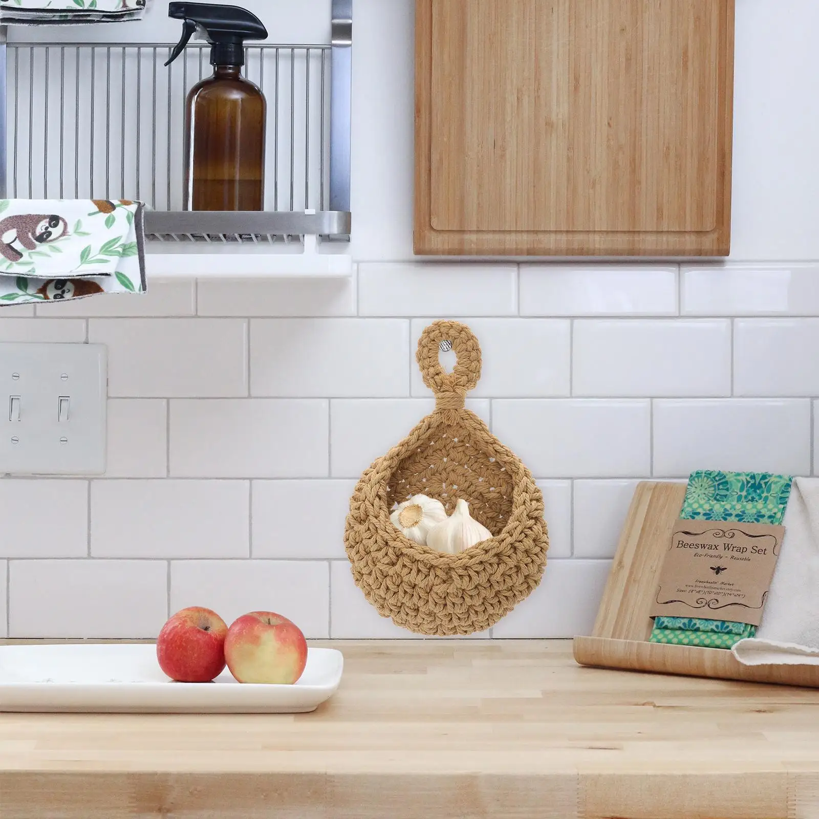 

Hanging Fruit Basket Vegetable Bag Wall Woven Kitchen Storage Baskets Space Saving Decorative Produce ganizer Easy Hang Matching