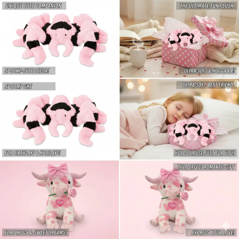 

Pink Cow 35cm Animal Y2K Cute Spider Highland Cow Doll Soft Pink Cow Anime Stuffed Animal Figure Funny Kawaii Collectible Gifts
