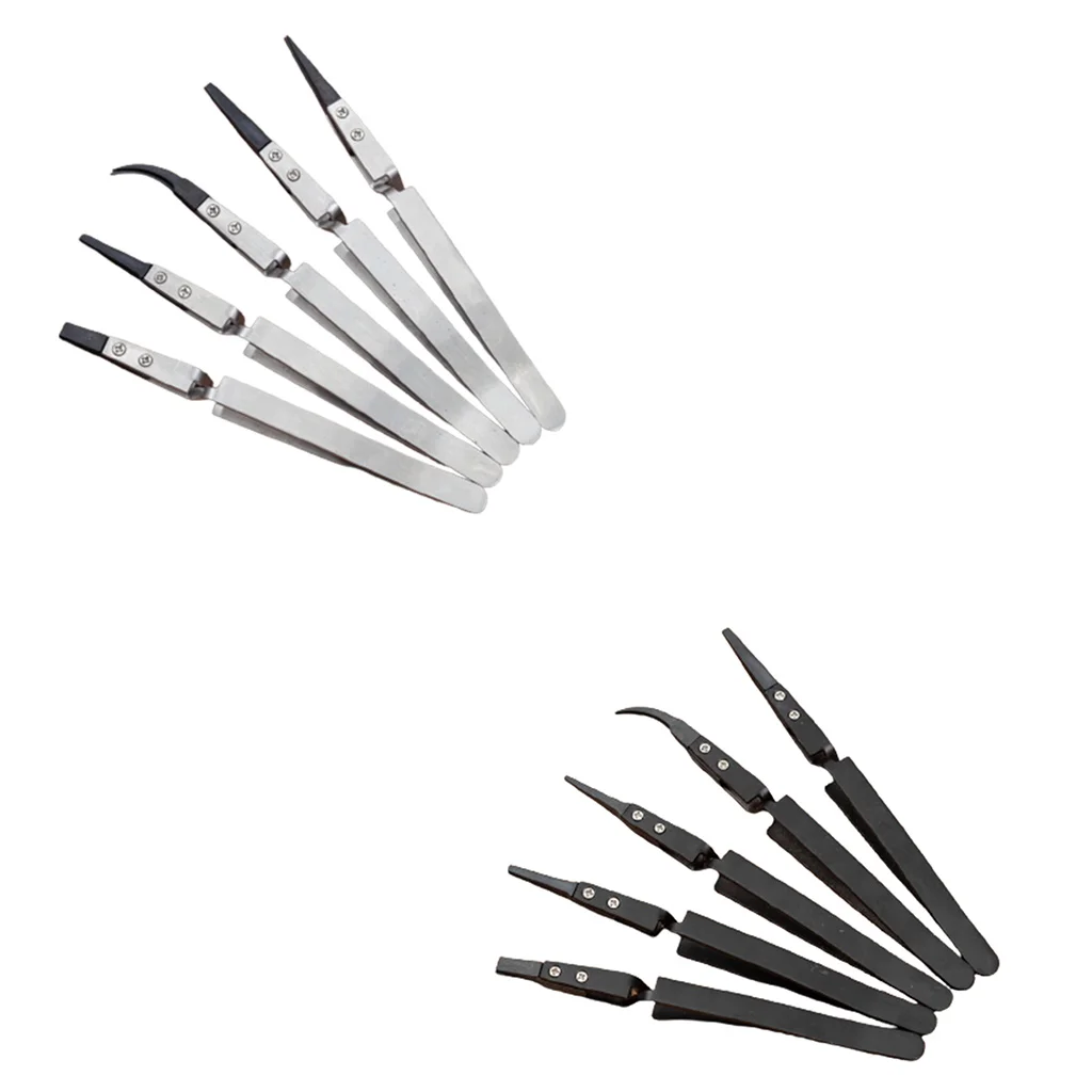 5Pcs ESD Precision Tweezers Set Stainless Steel Maintenance Repair Tool Kit Anti Static Model Making Hand Tool