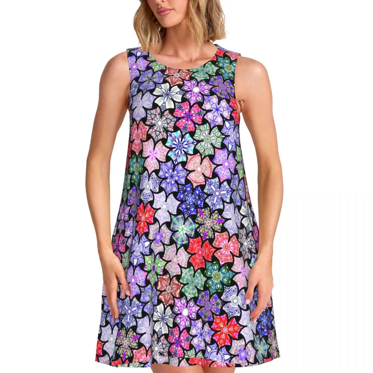 Boho Mandala Tank Dress Floral Print Streetwear Dresses Sleeveless Boho Dress Hot O Neck Womens Pattern Vestido